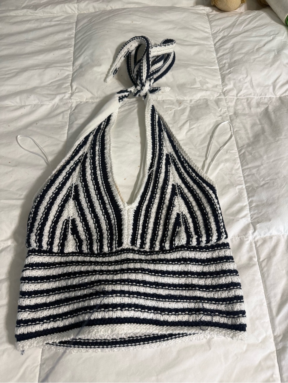 Hollister Black and White Striped Halter Knit Crop Top